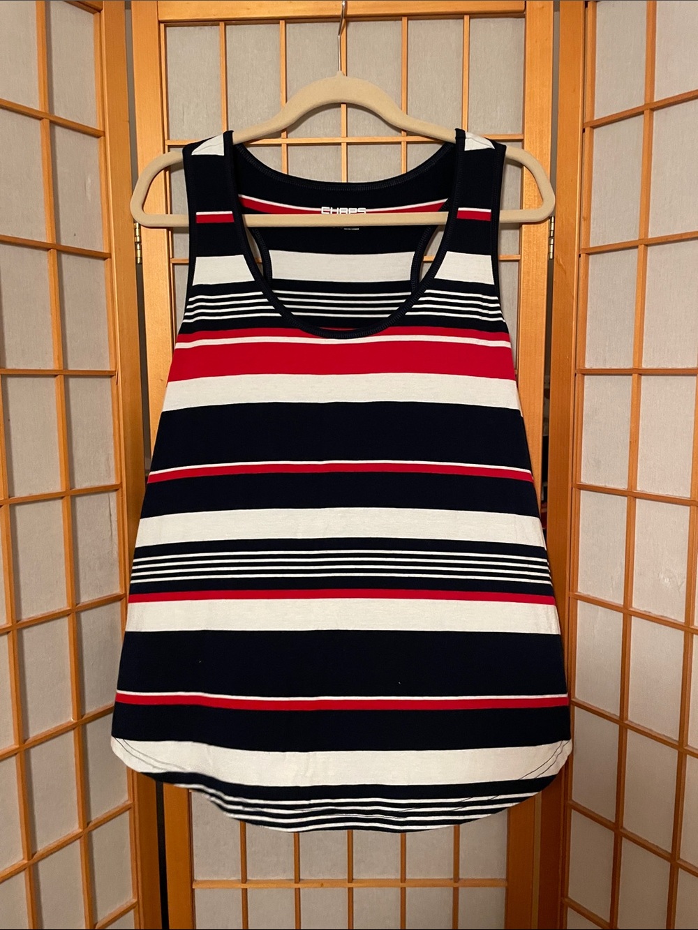 Chaps Sport Women’s Size XL Navy, White & Red Striped Scoop Neck Tank